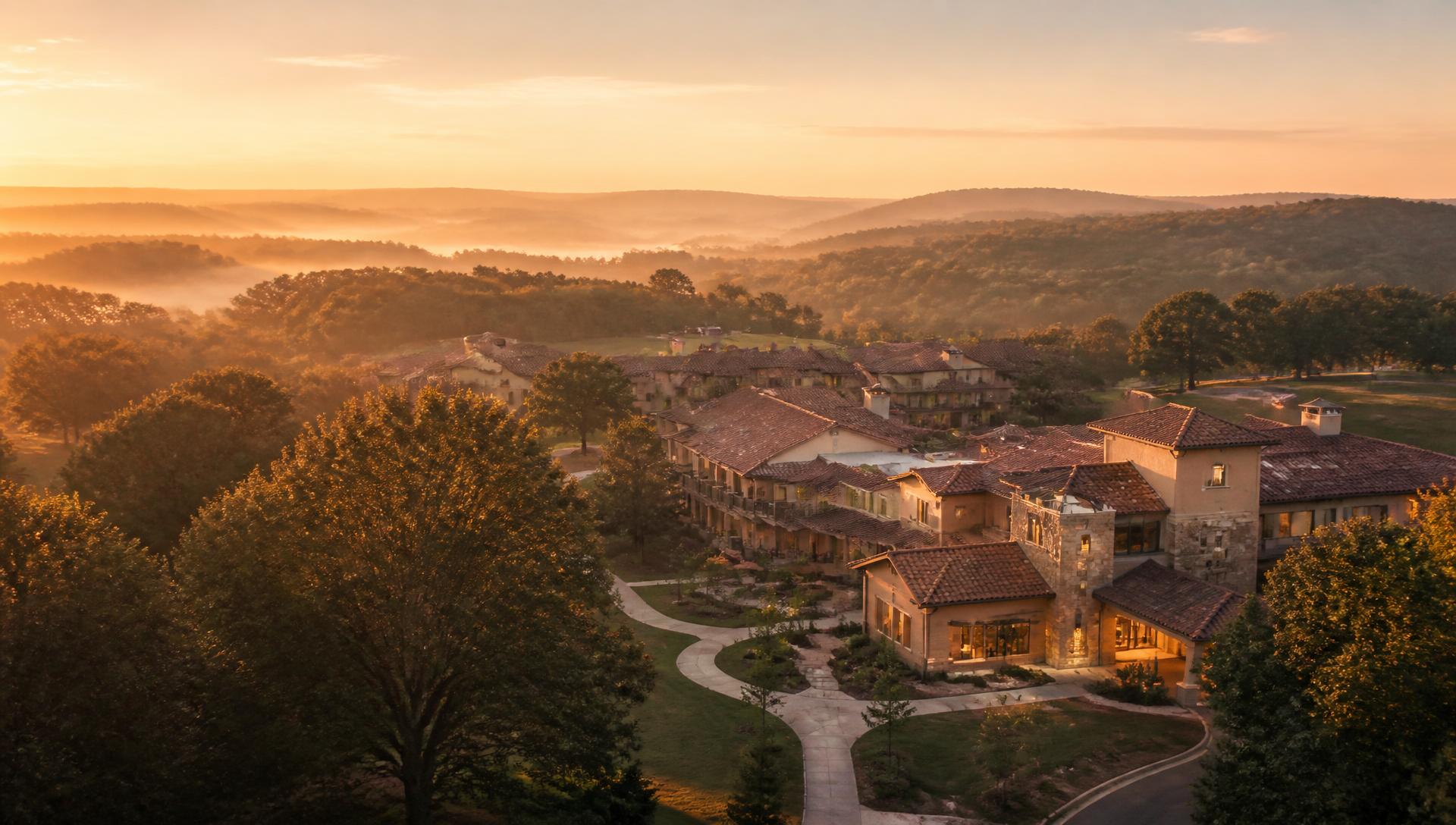 Oaks at Pickens senior-living community at golden hour